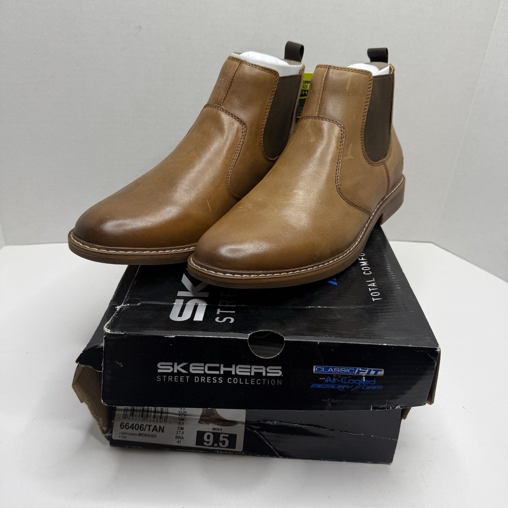 Skechers Bregman Morago Chelsea Boots Tan Leather Men’s 9.5 Air Cooled